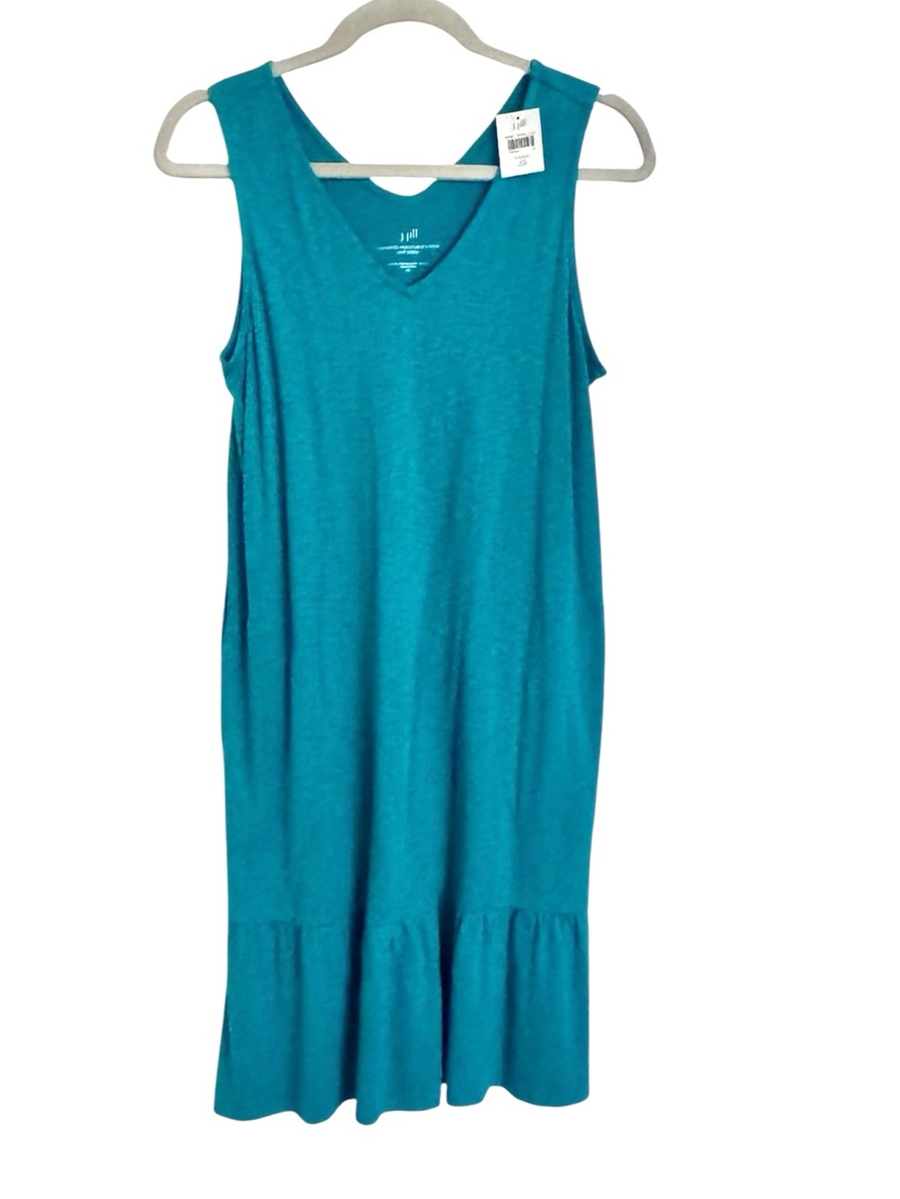 Jjill sleeveless teal Vneck flounced hem dress.